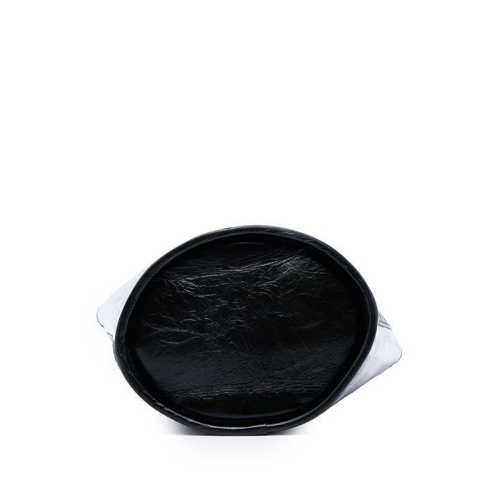 PVC et Froissé Camellia Coco Sac seau Moyen Cuir de veau Noir