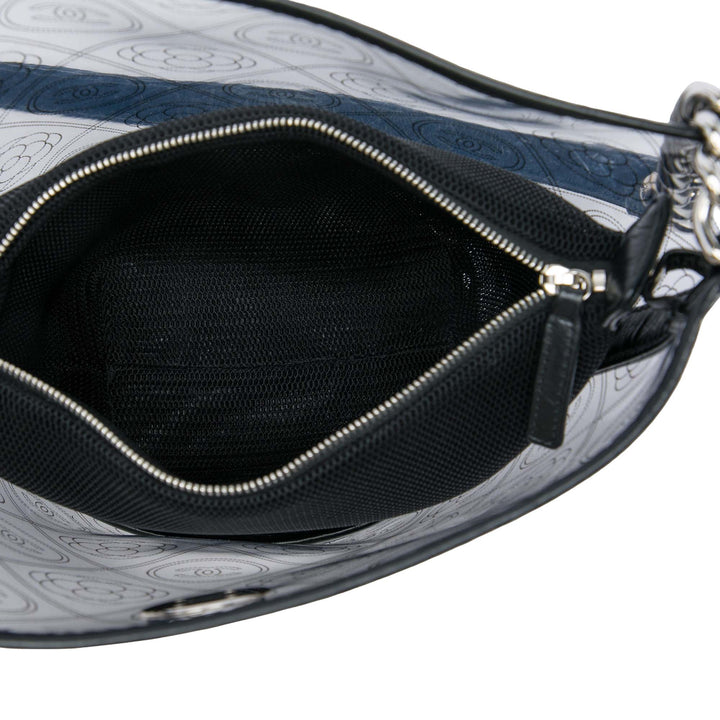 PVC et Froissé Camellia Coco Sac seau Moyen Cuir de veau Noir