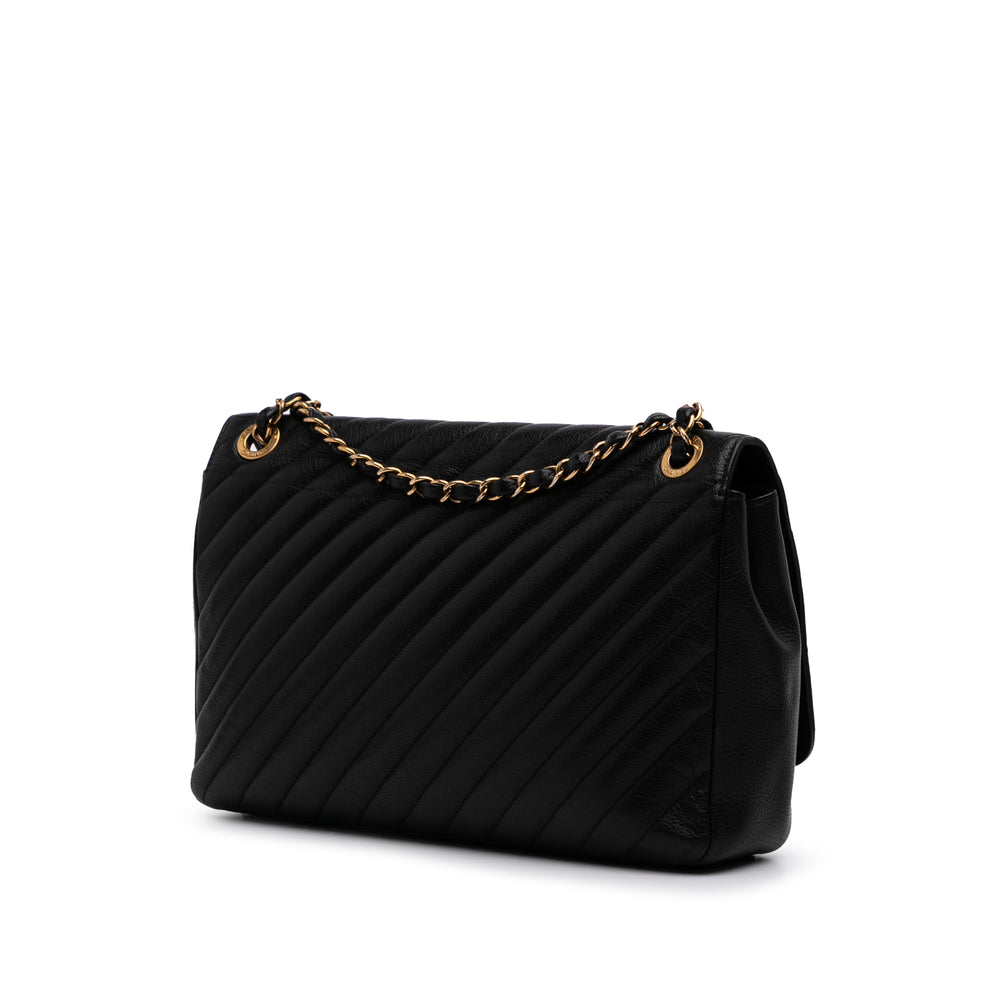 Large Diagonal Quilted Goatskin Flap Black - Gaby Paris