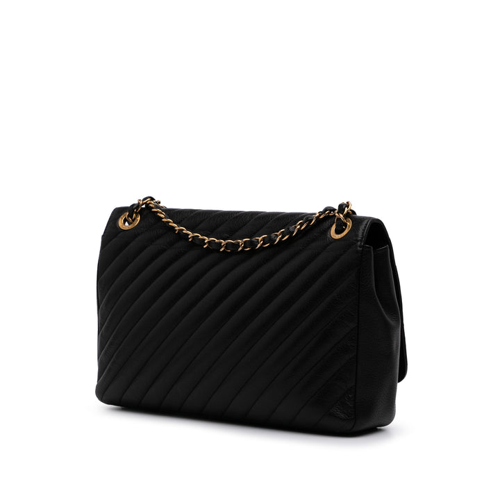 Large Diagonal Quilted Goatskin Flap Black - Gaby Paris