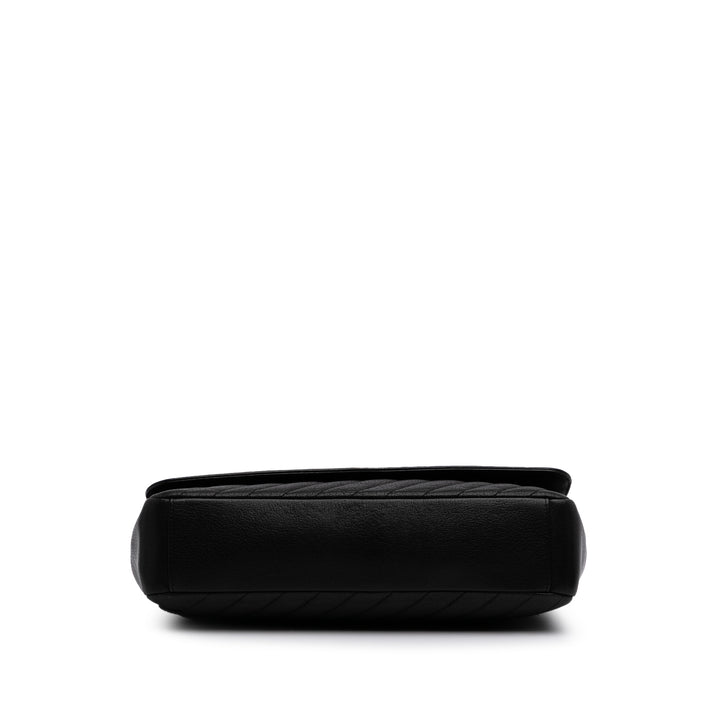 Large Diagonal Quilted Goatskin Flap Black - Gaby Paris