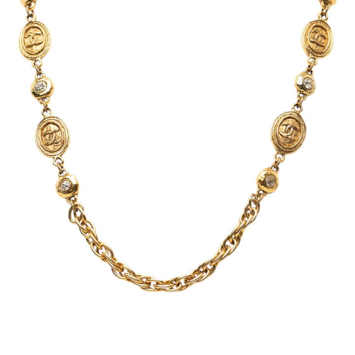 Chanel CC plaqué Strass Medallions Pendant Collier