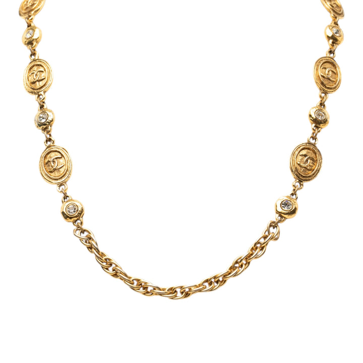 Chanel CC plaqué Strass Medallions Pendant Collier