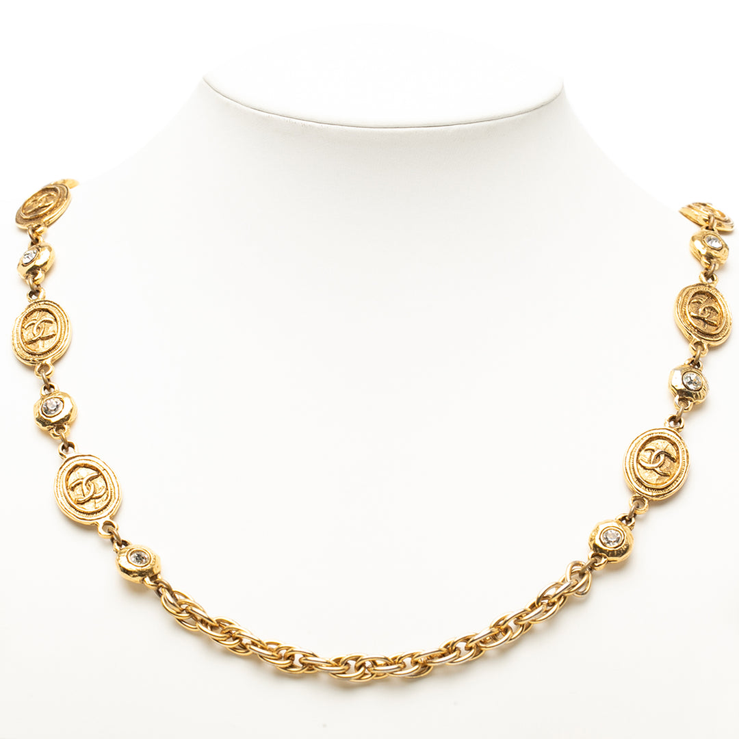 Chanel CC plaqué Strass Medallions Pendant Collier