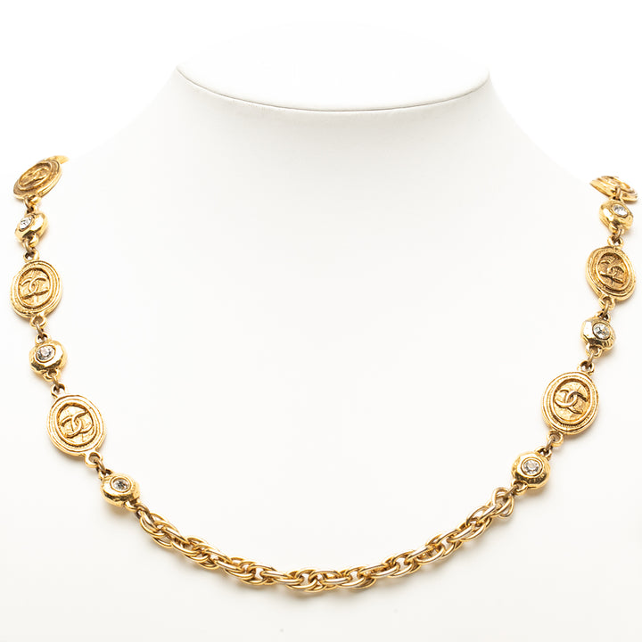 Chanel CC plaqué Strass Medallions Pendant Collier