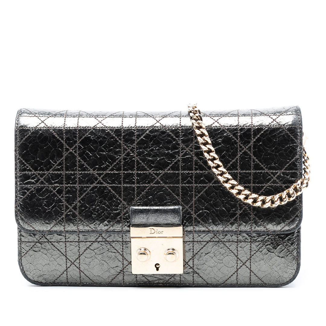 Dior Metallic froissé Cuir de veau Cannage Miss Dior Promenade Sac porté croisé