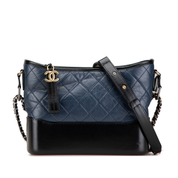 Small Bicolor Aged Calfskin Gabrielle Crossbody Blue - Gaby Paris