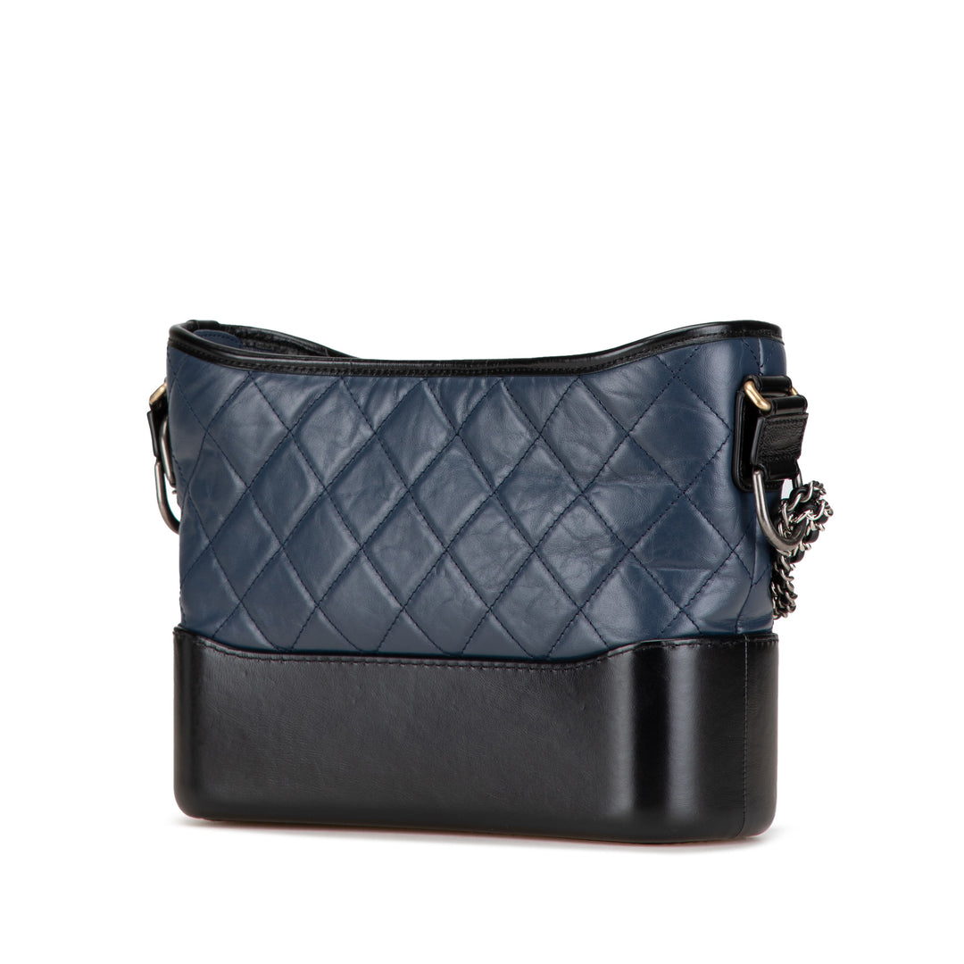 Small Bicolor Aged Calfskin Gabrielle Crossbody Blue - Gaby Paris