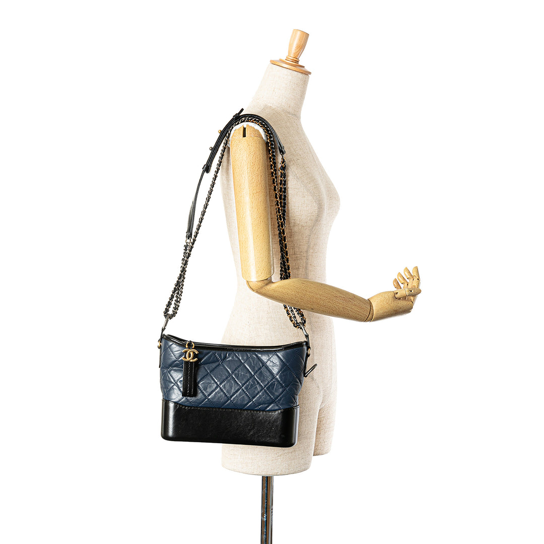 Small Bicolor Aged Calfskin Gabrielle Crossbody Blue - Gaby Paris