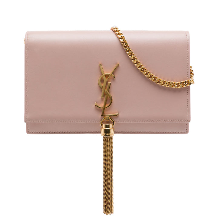 Kate Pompon Wallet on Chain Cuir de veau lisse Rose