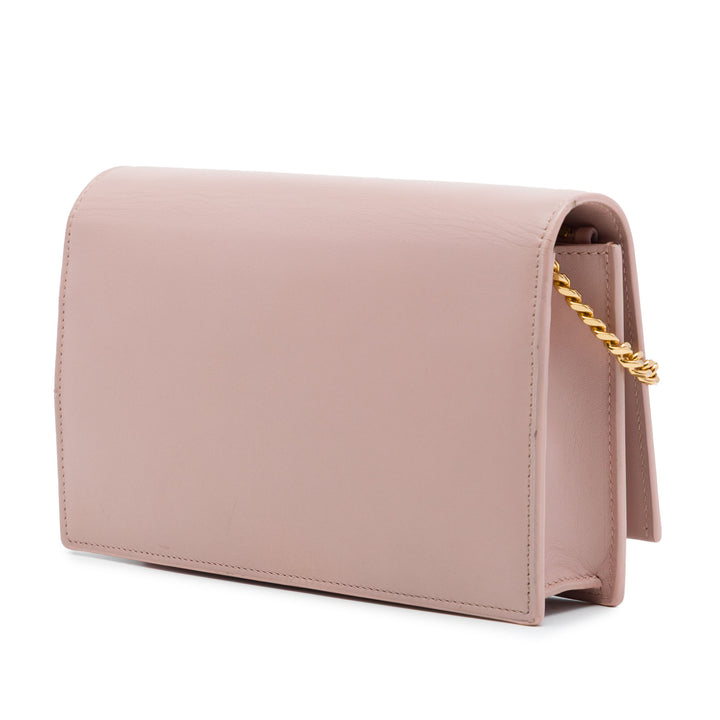 Kate Pompon Wallet on Chain Cuir de veau lisse Rose