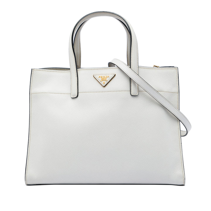 Prada Cabas Souple Triple Poche Saffiano Blanc – vue principale – GABY PARIS