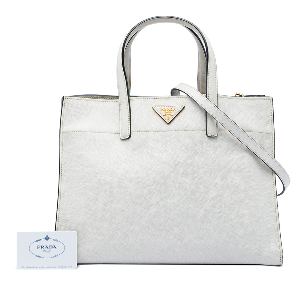 Prada Cabas Souple Triple Poche Saffiano Blanc – vue 7 – GABY PARIS