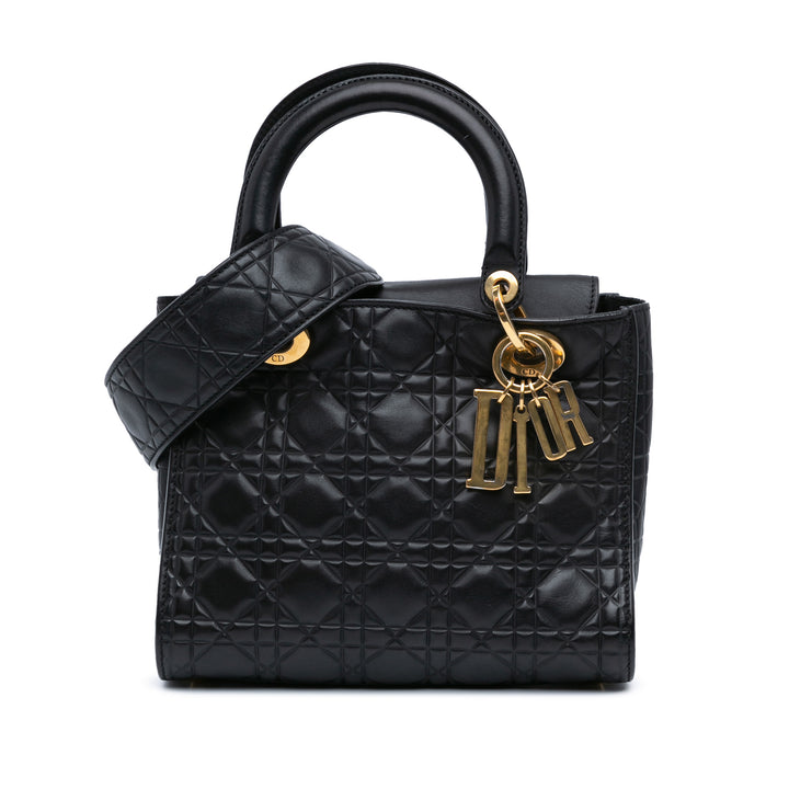 Medium Lambskin Cannage Supple Lady Dior Black - Gaby Paris