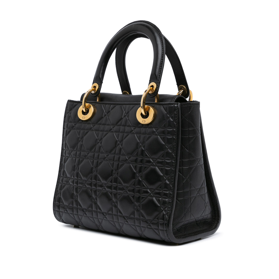 Medium Lambskin Cannage Supple Lady Dior Black - Gaby Paris