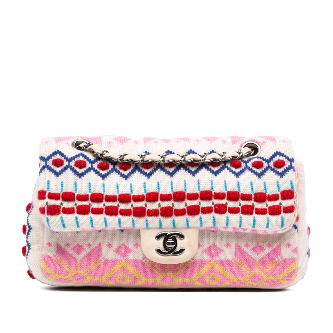 Chanel Medium Classic Multicolor Cashmere Knit Single Flap Blanc – GABY PARIS Authentique