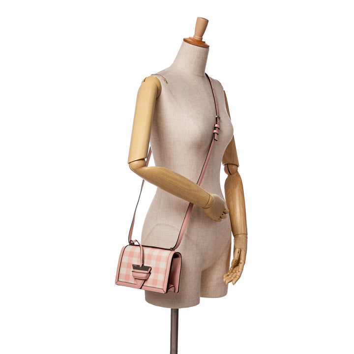 Small Leather Gingham Barcelona Crossbody Pink - Gaby Paris
