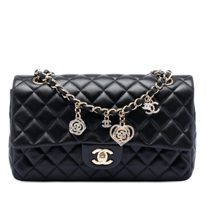 Chanel Medium Classic Cuir d’agneau Valentines Heart Charms Simple rabat