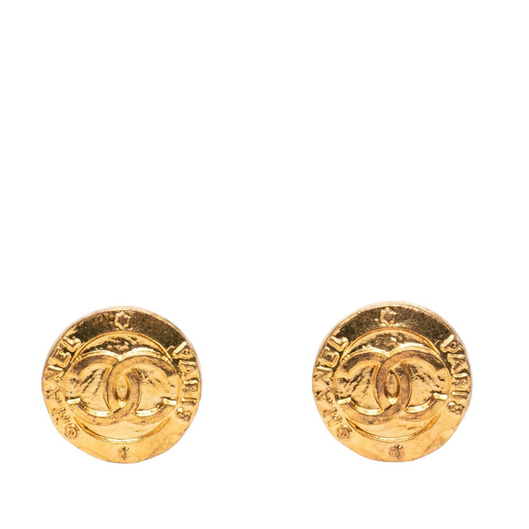 Chanel Boucles d'oreilles CC Rond À clip plaqué or – vue principale – GABY PARIS