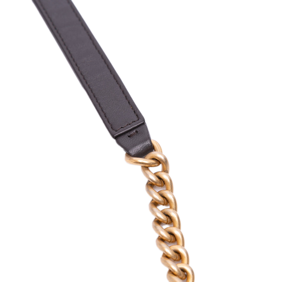 Quilted Lambskin Boy Wallet On Chain Brown - Gaby Paris