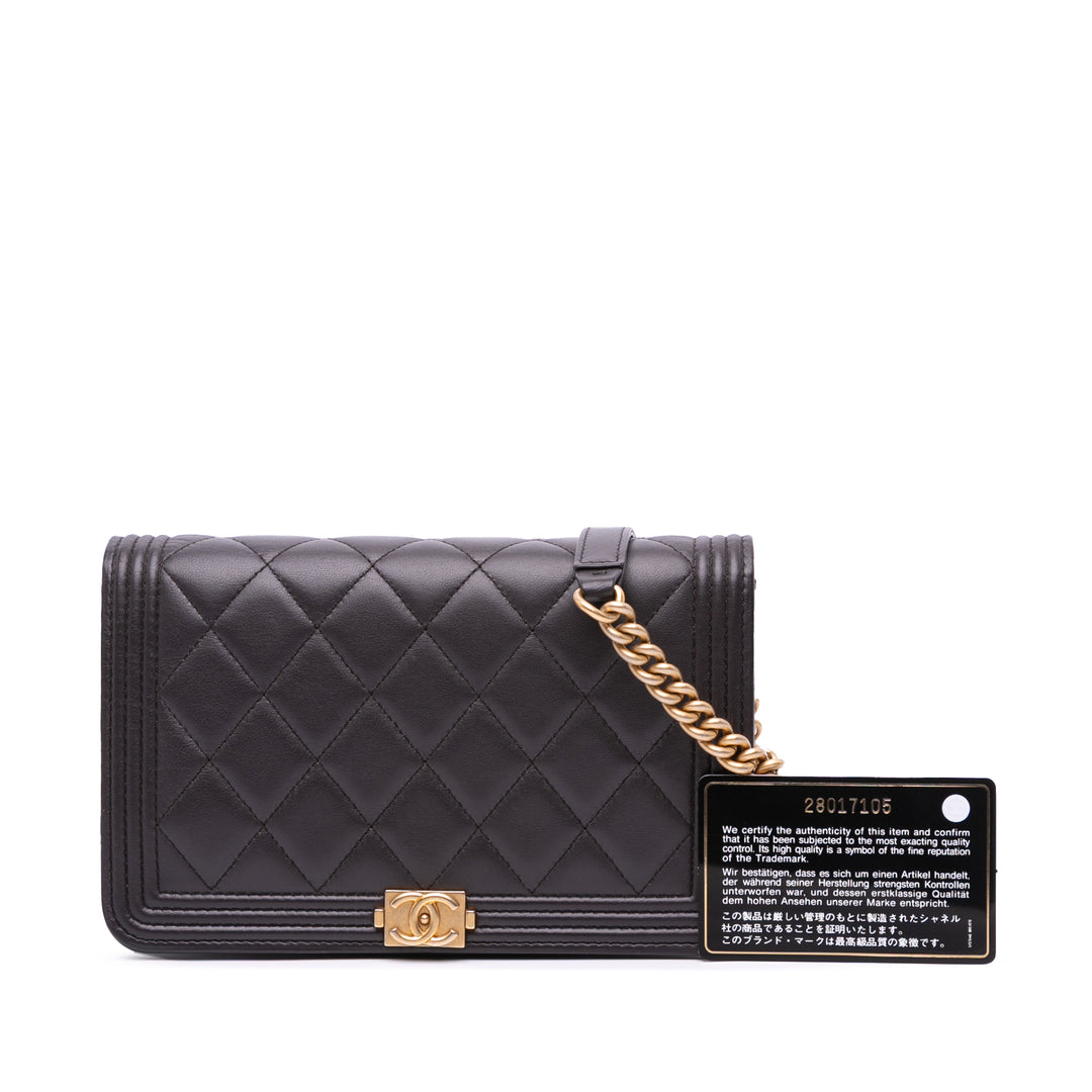 Quilted Lambskin Boy Wallet On Chain Brown - Gaby Paris