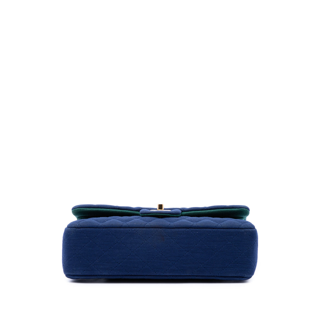Chanel Sac porté épaule Classic Jersey Double rabat Moyen Bleu – vue 3 – GABY PARIS