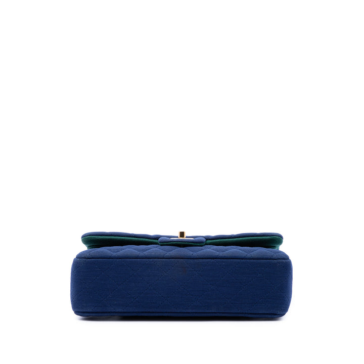 Chanel Sac porté épaule Classic Jersey Double rabat Moyen Bleu – vue 3 – GABY PARIS
