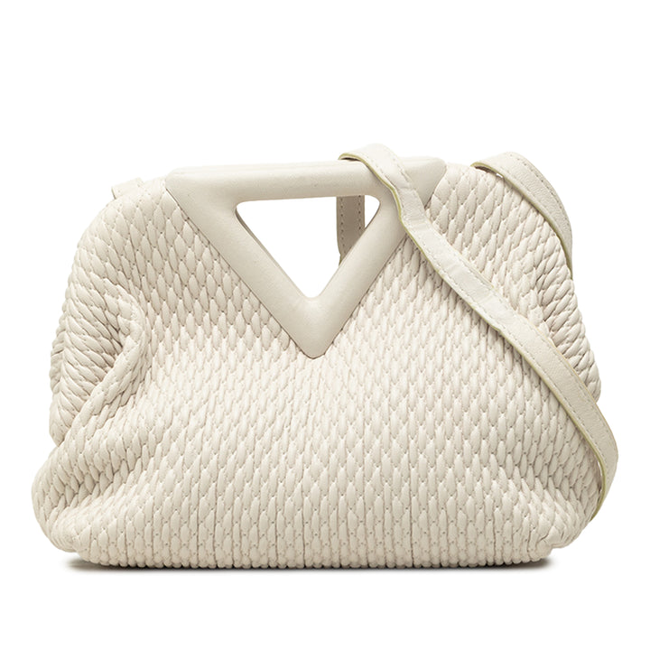 Bottega Veneta Sac à main Knit The Point Triangle Petit Cuir d'agneau Blanc – vue principale – GABY PARIS