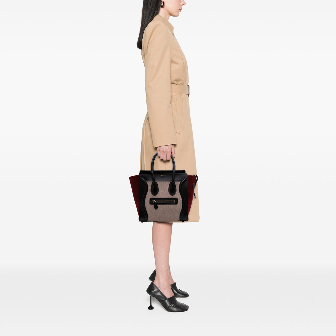 Celine Micro Tricolor Felt Laine and Cuir de veau Luggage Cabas Marron – GABY PARIS Authentique
