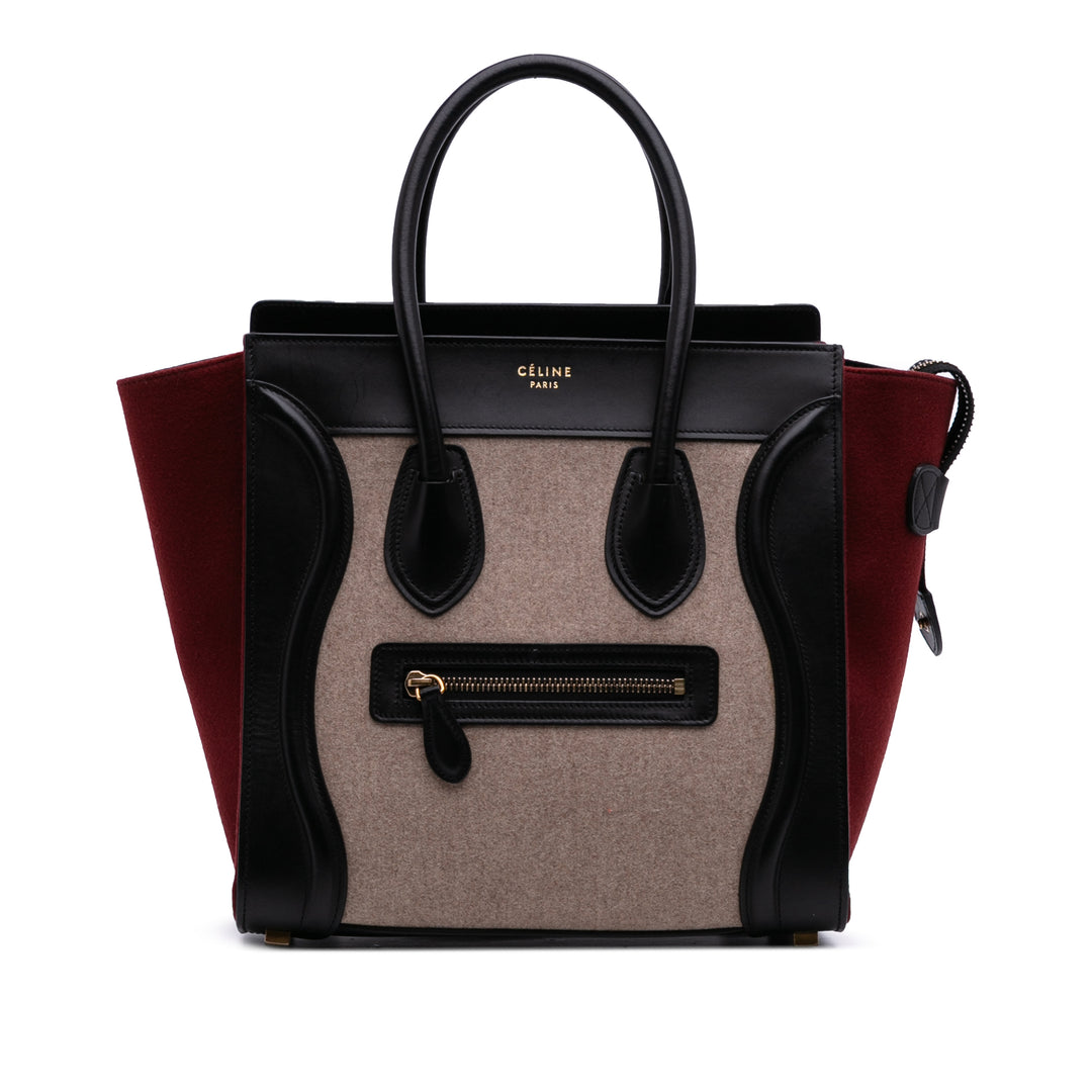 Celine Micro Tricolor Felt Laine and Cuir de veau Luggage Cabas Marron – GABY PARIS Authentique