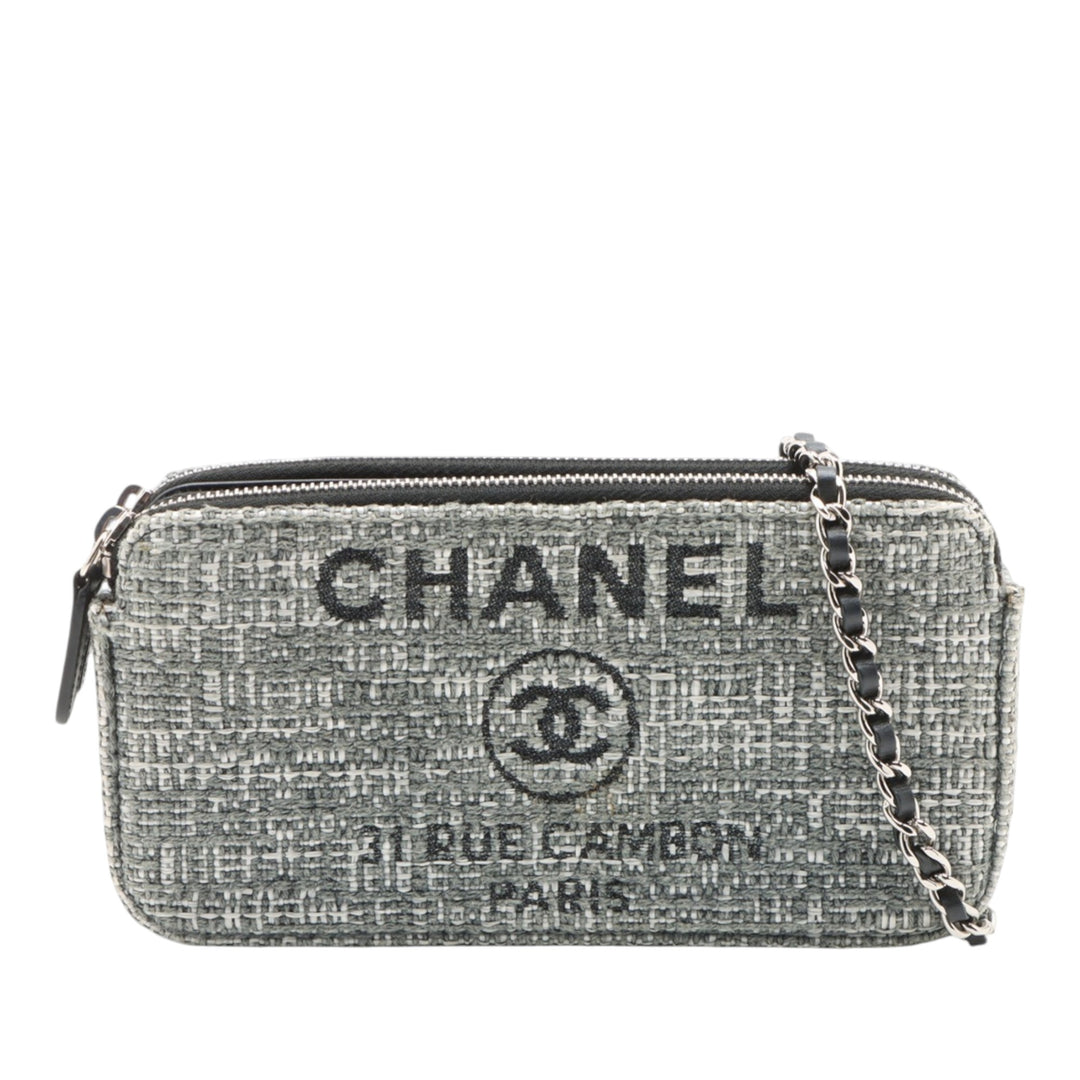 Chanel Tweed Deauville Double Zip Pochette avec chaîne