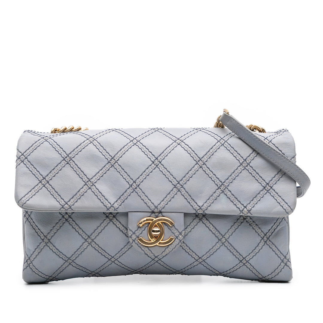 Jumbo Quilted Calfskin Triple Stitched Flap Gray - Gaby Paris