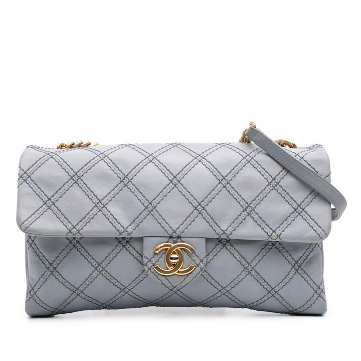 Jumbo Quilted Calfskin Triple Stitched Flap Gray - Gaby Paris