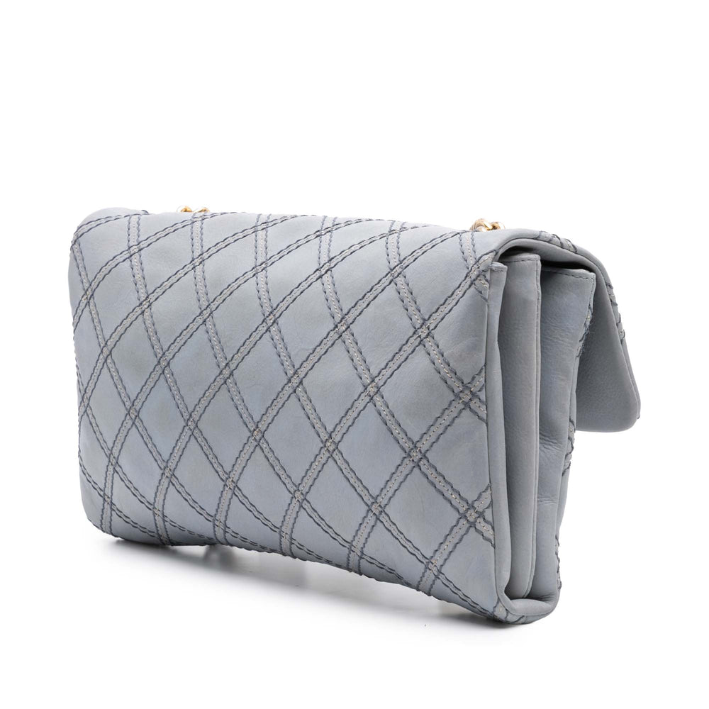 Jumbo Quilted Calfskin Triple Stitched Flap Gray - Gaby Paris