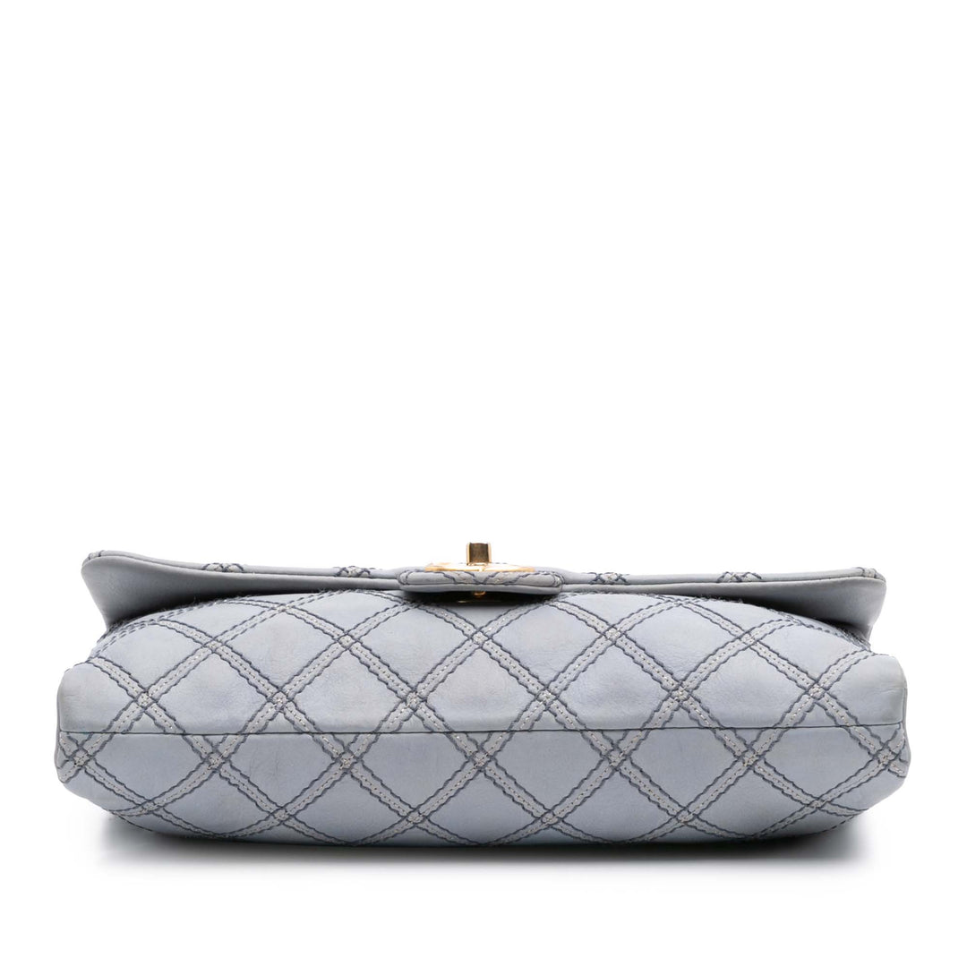 Jumbo Quilted Calfskin Triple Stitched Flap Gray - Gaby Paris