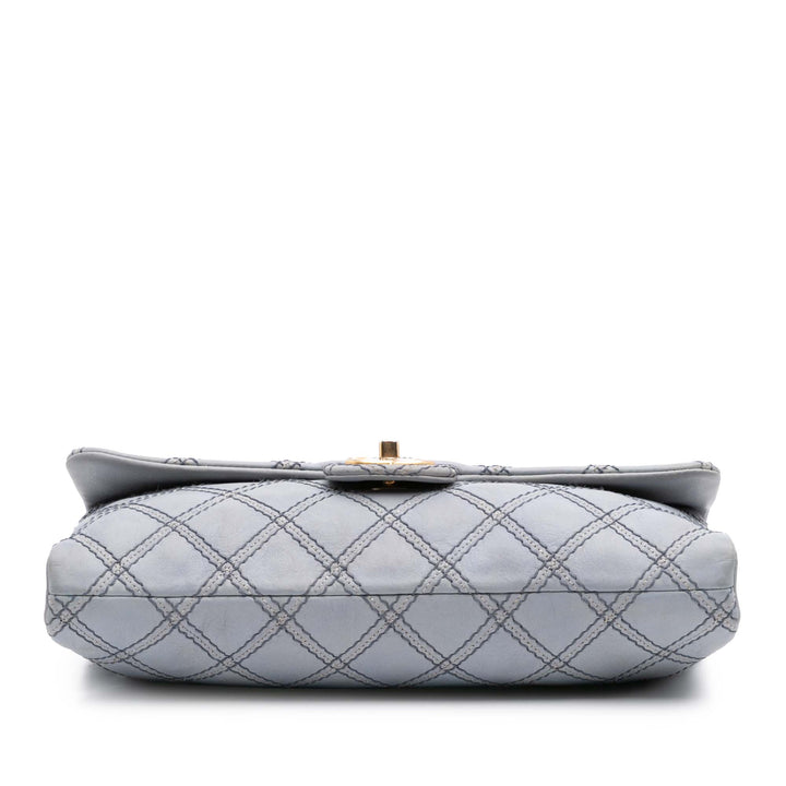 Jumbo Quilted Calfskin Triple Stitched Flap Gray - Gaby Paris