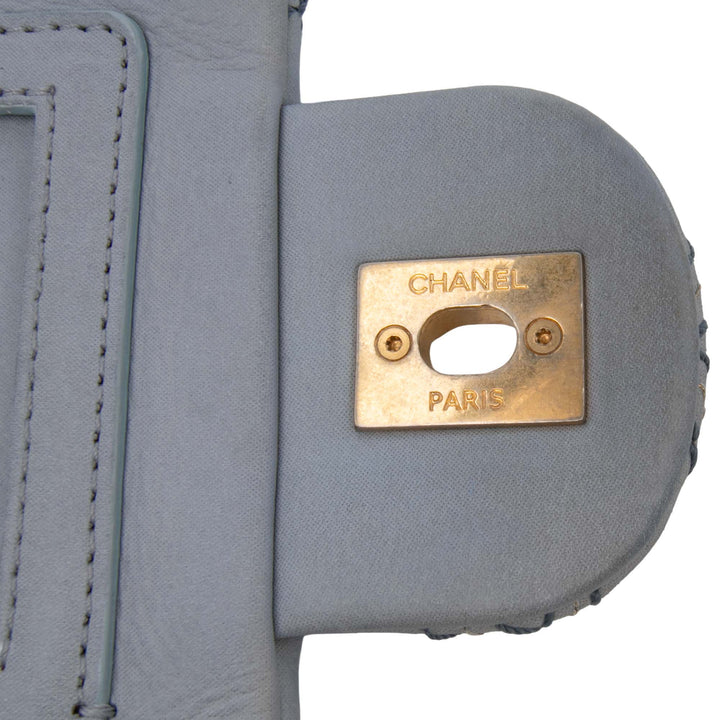 Jumbo Quilted Calfskin Triple Stitched Flap Gray - Gaby Paris