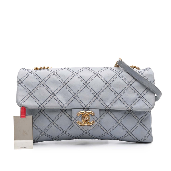 Jumbo Quilted Calfskin Triple Stitched Flap Gray - Gaby Paris