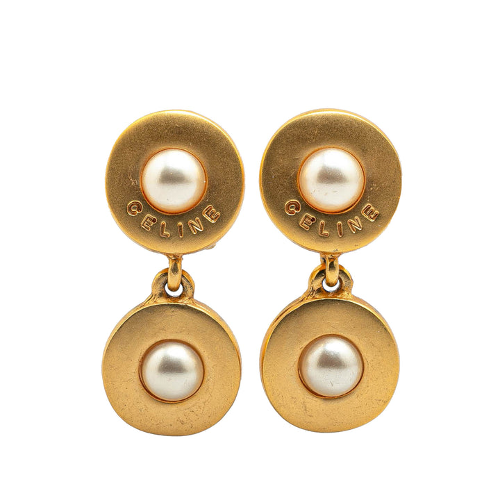 Gold Plated Faux Pearl Drop Clip On Earrings Gold - Gaby Paris