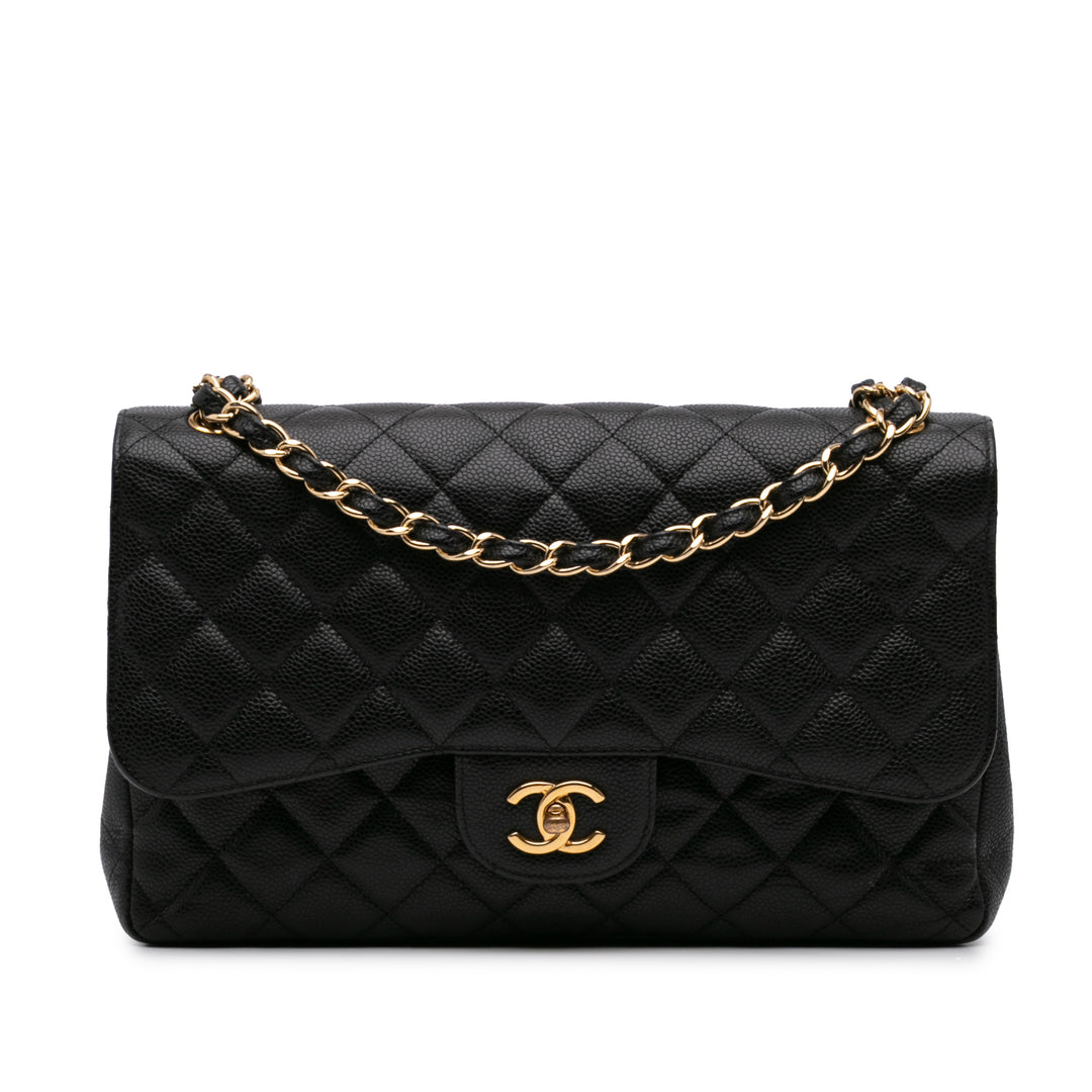 Jumbo Classic Caviar Double Flap Black - Gaby Paris