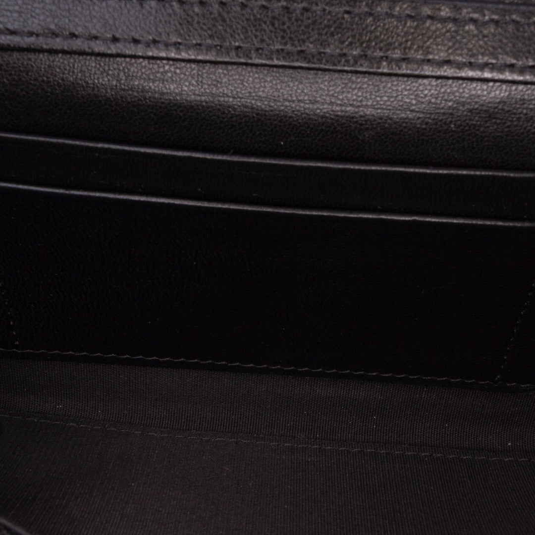 CC Quilted Shiny Lambskin Ribbon Long Clutch on Chain Black - Gaby Paris