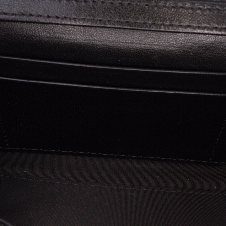 CC Quilted Shiny Lambskin Ribbon Long Clutch on Chain Black - Gaby Paris