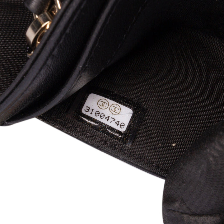 CC Quilted Shiny Lambskin Ribbon Long Clutch on Chain Black - Gaby Paris