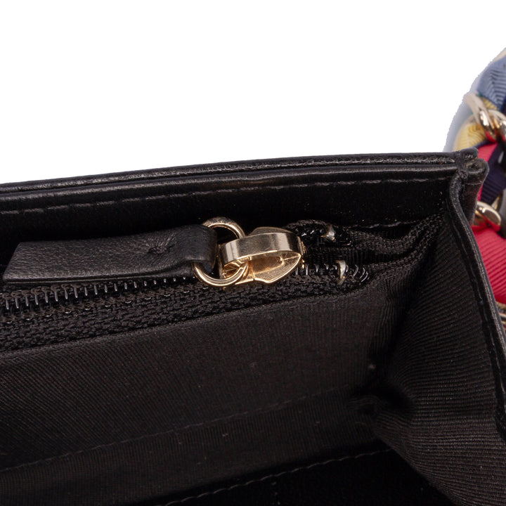 CC Quilted Shiny Lambskin Ribbon Long Clutch on Chain Black - Gaby Paris