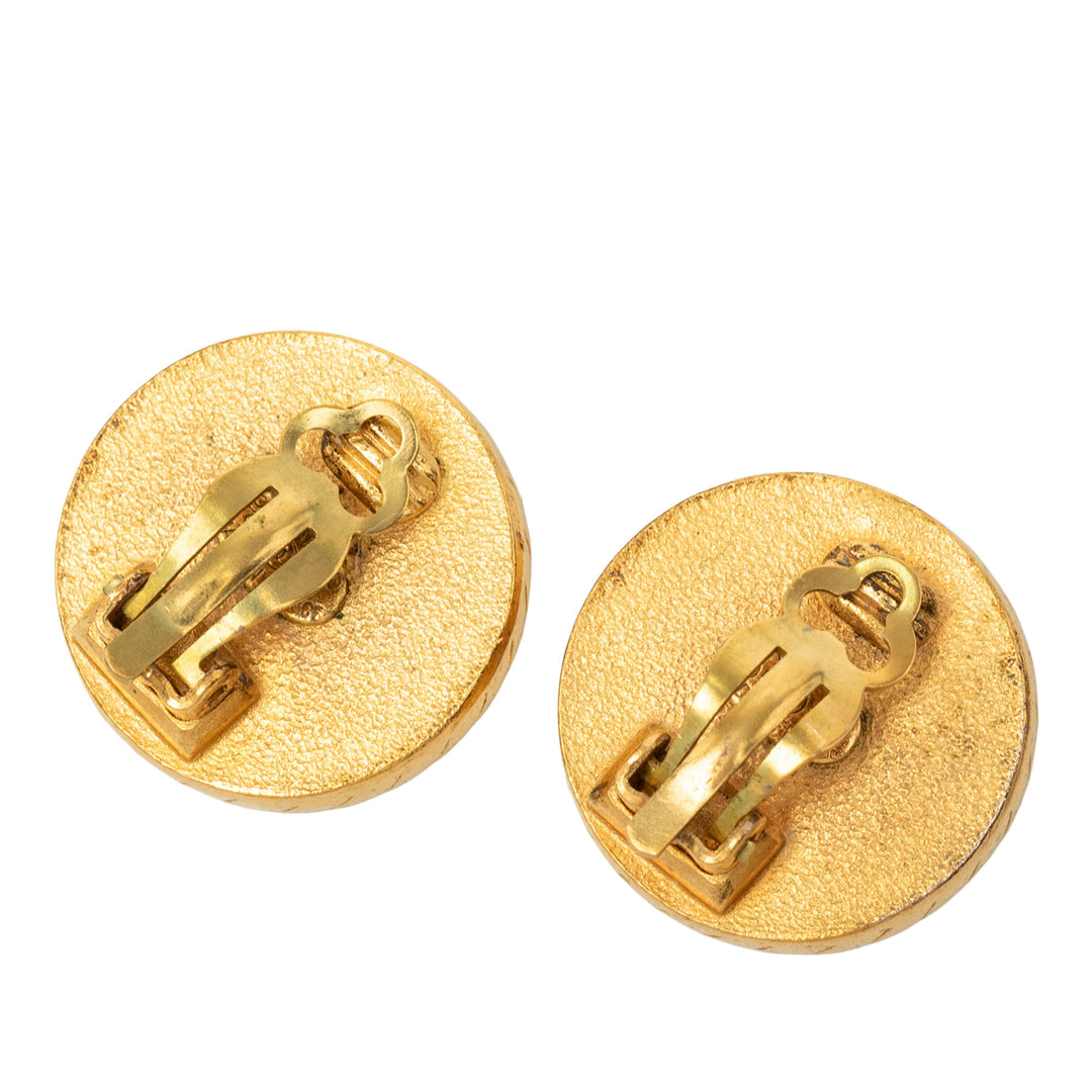 Chanel CC plaqué Émail Rond À clip Boucles d'oreilles Doré