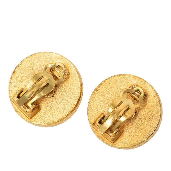 Chanel CC plaqué Émail Rond À clip Boucles d'oreilles Doré