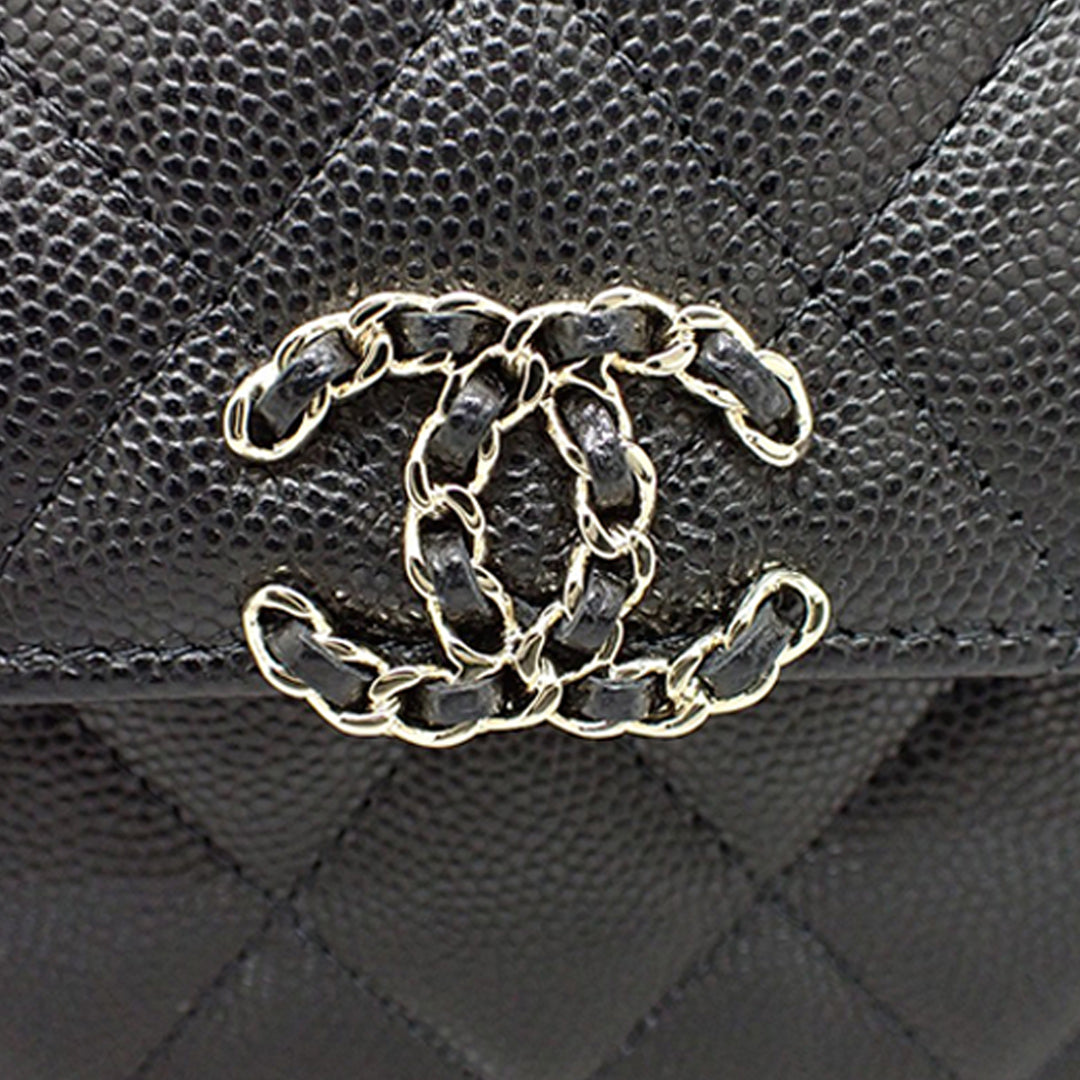 Coco First à rabat Étui téléphone avec chaîne Cuir caviar Noir