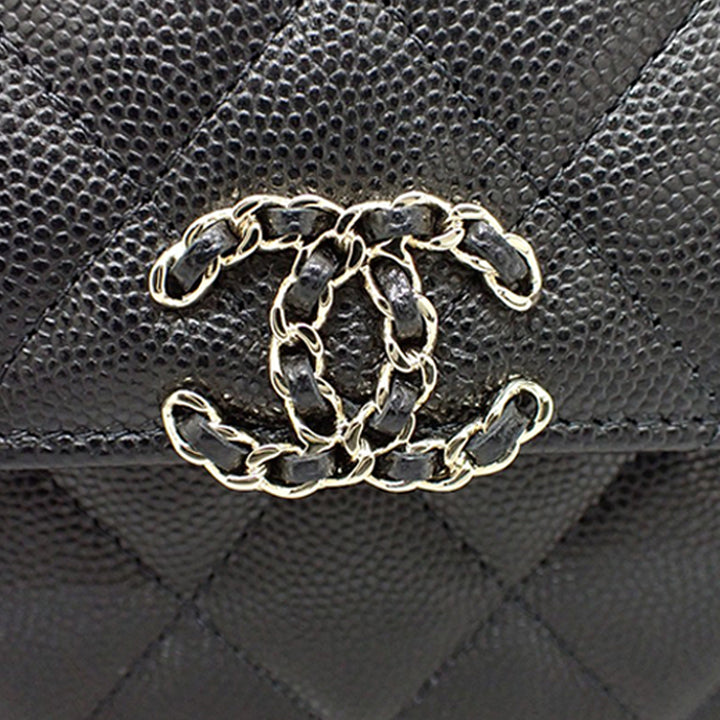 Coco First à rabat Étui téléphone avec chaîne Cuir caviar Noir