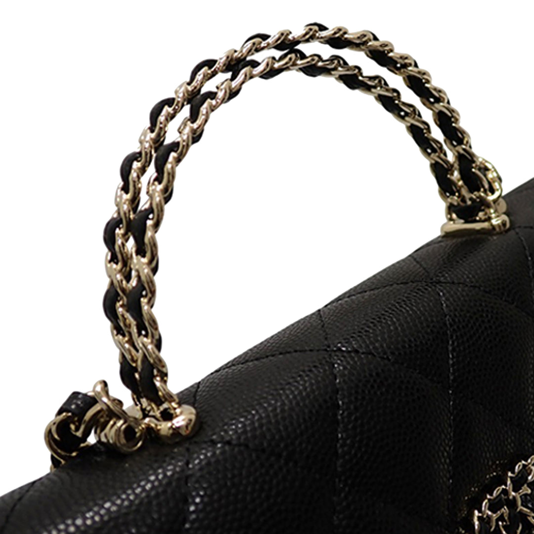 Coco First à rabat Étui téléphone avec chaîne Cuir caviar Noir