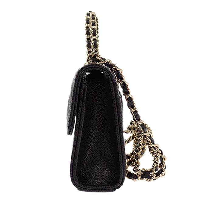 Coco First à rabat Étui téléphone avec chaîne Cuir caviar Noir